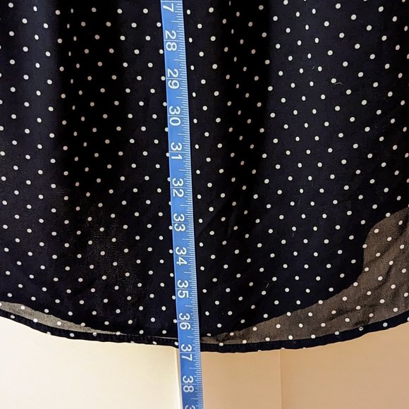 H&M Navy Blue V-neck Polk-A-Dot Midi Dress with Ruffled Sleeves & Tie Waist - Picture 9 of 11